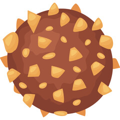 Brown sphere covered in jagged golden pieces and small oval shapes on a transparent background a stylized abstract object