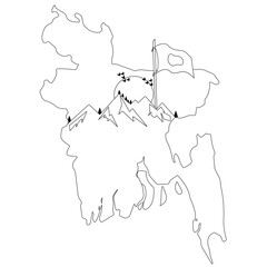 Bangladesh Map Line Art Vector with Mountain and Sunset Outline Design