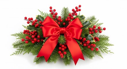 Christmas floral arrangement with red berries and a bow  