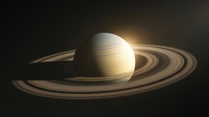 Saturn planet with rings casting a shadow in the vastness of space solar system