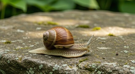 Snail on a Stone - A Close-Up View of Natures Slow Pace.