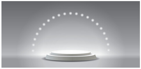 spot lights in circle over white pedestal, vector illustration background for presentation
