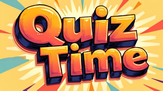 Cartoon style word quiz time with a sunburst background