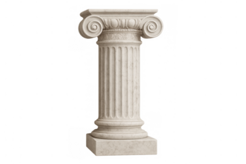 Ionic column structure featuring volutes, fluting, and a base, symbolizing ancient greek and roman architecture on transparent background
