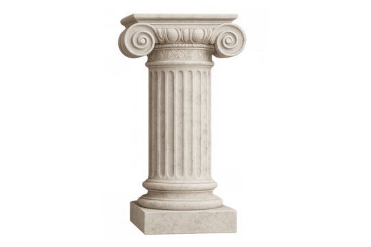 Ionic column structure featuring volutes, fluting, and a base, symbolizing ancient greek and roman architecture on transparent background - Powered by Adobe
