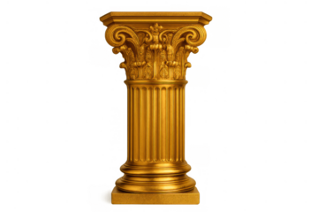 Golden corinthian column representing classical architecture and elegance on a transparent background