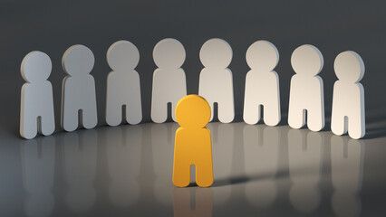 Orange Figure Standing in front of the white ones 3D render