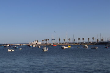 Fototapeta premium Traditional Fishing Boats Anchored in Cascais Bay, Portugal