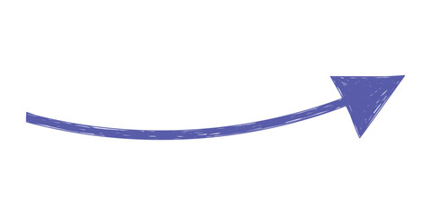 Hand drawn crayon movement blue arrow. Grunge squiggly arrow. Pencil chalk lines sketch. Color brush scribble element. Doodle vector illustration.