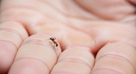 Obraz premium Tiny Ant on Human Hand - Close-Up Macro View.