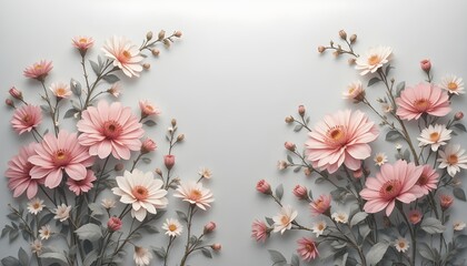 Elegant 3D Mural Wallpaper with Simple Floral Painting on Soft Light Gray Background