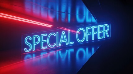 Blue neon sign special offer with red light streaks image