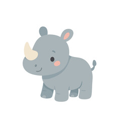 Obraz premium Cute rhino, flat vector illustration, adorable baby cartoon art