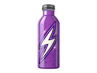 Purple energy drink bottle with lightning bolt isolated on transparent background