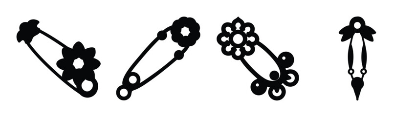Obraz premium Decorative safety pins floral design vector illustration fashion accessory sewing craft art clip