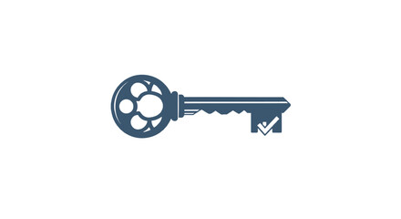 Vintage style key with a checkmark symbol on its bit representing success security or a verified solution