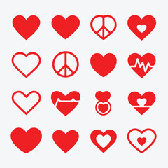 Diverse Red Heart Icon Set Vector Collection