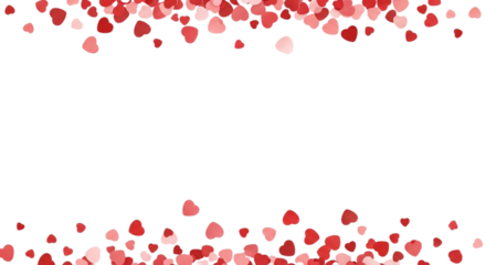 Red and Pink Heart Confetti on Transparent Background. Valentne's day frame