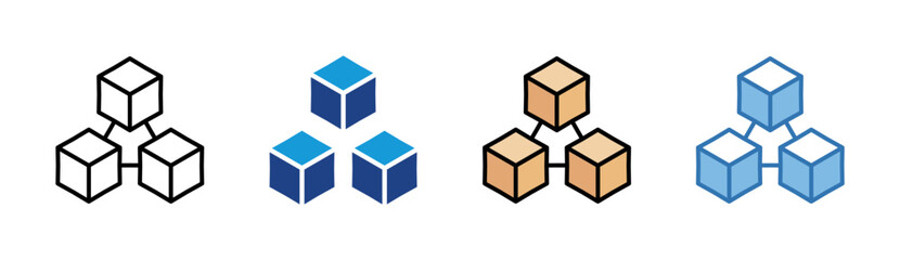 Network Cube icon set multiple style collection