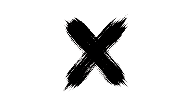 White chalk brush stroke letter X symbol, cutout, PNG isolated on white or transparent background