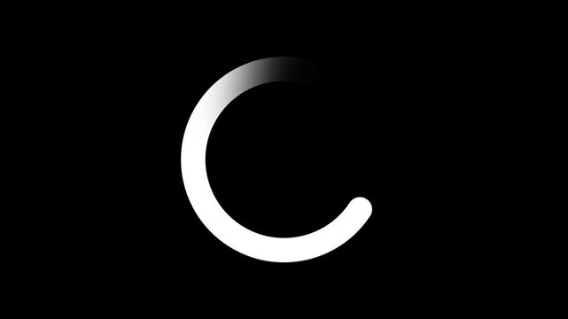 White Spinning Loading Bar Icon Loop Animation on Black Background. Progress Indicator, Buffering, Minimalist UI/UX Digital Interface.