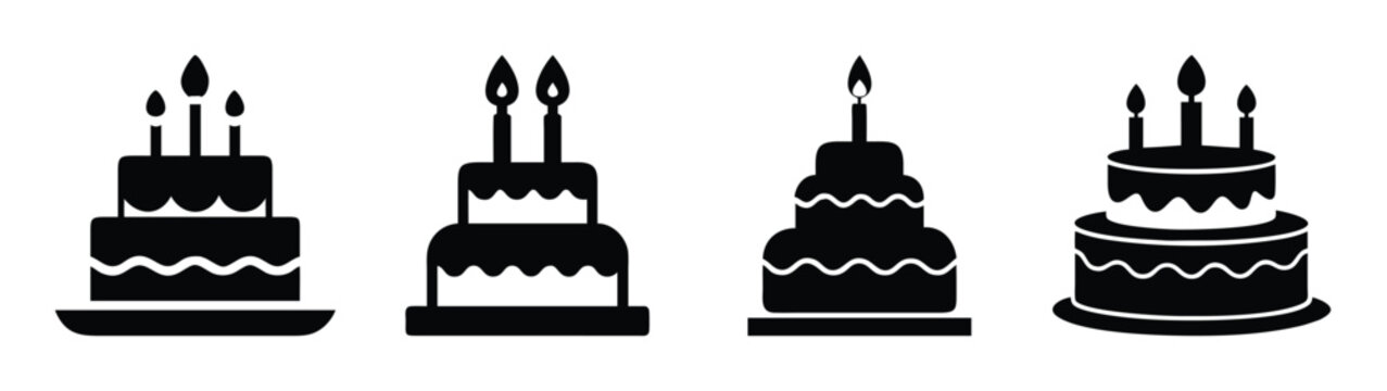 Naklejki Black and white birthday cake vector illustration with candles for party celebration design