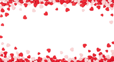 Red and Pink Heart Confetti on Transparent Background. Valentine's day frame
