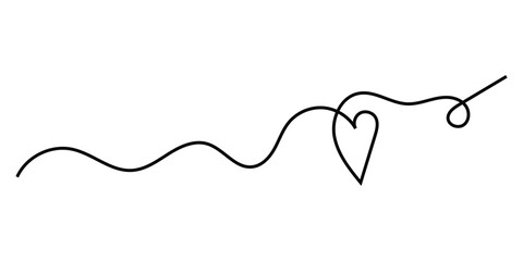 Isolated modern hand-drawn heart continues love icons on white background. Curved line continues love icons drawing on white page. EPS 10. 