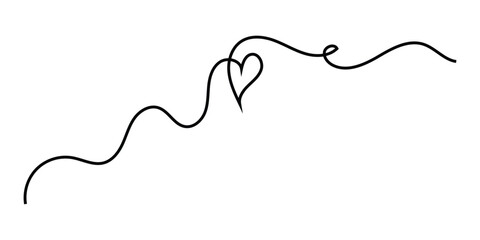 Isolated modern hand-drawn heart continues love icons on white background. Curved line continues love icons drawing on white page. EPS 10. 