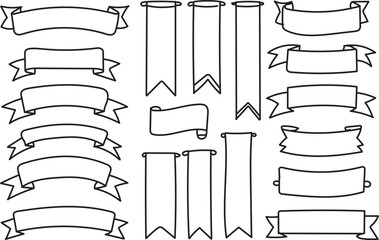 Hand Drawn Ribbon Banner Outline Set with Vintage Scroll Sketch Design