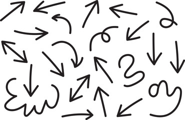 Hand Drawn Arrow Doodle Set with Curved and Swirly Direction Sketch Lines