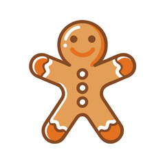 Obraz premium Gingerbread man cookie with smiling face and decorative icing detail in minimalist flat design