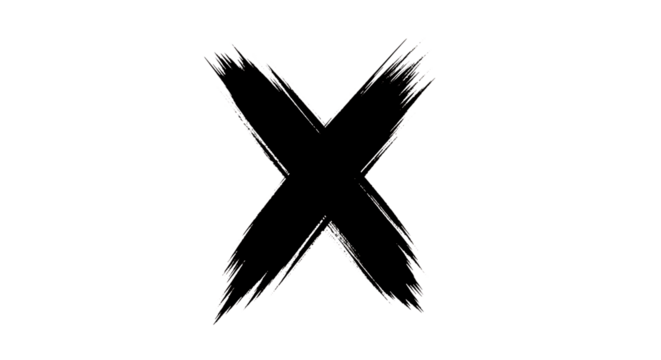 White chalk drawn letter X symbol with distressed edges, cutout, PNG isolated on white or transparent background