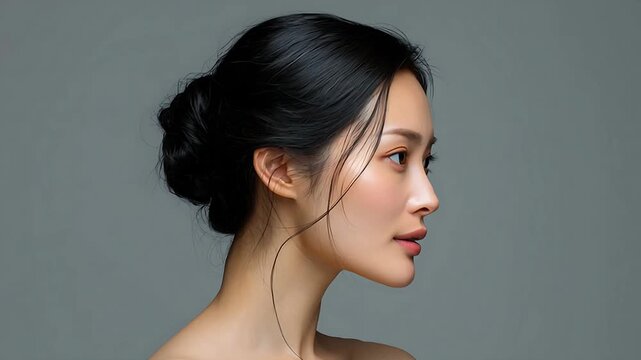 上品なまとめ髪の日本人女性の横顔。 ビューティー｜ポートレート 横顔 和風 上品 ヘアスタイル