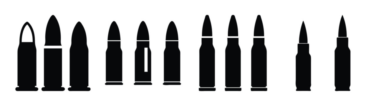 Collection of various types of ammunition bullets ammo cartridges for firearms and weapons use