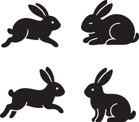Bunny Silhouettes Black and White Vector Illustration.eps