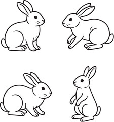 Full-Body Bunnies Black and White Vector Illustration.eps