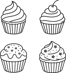 Cupcakes Black and White Vector Illustration.eps