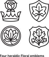 Heraldic Floral Emblems Black and White Vector Illustration.eps