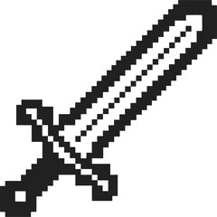 Pixel art sword icon retro pixelated weapon, black and white gaming object, simple medieval blade for video game interface