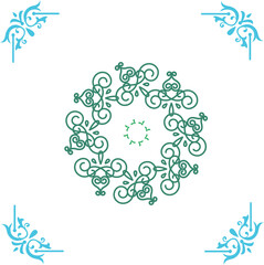  Creative mandala design with a medium tone of green in the middle of the four corners in light shades