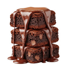 Stack of Chocolate Brownies with Drizzle isolated on a transparent background
