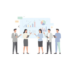 Data Analyst Team Reviews Digital Dashboard With Graphs And Charts In A Modern Office Meeting Room With Soft Lighting