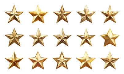Obraz premium PNG Golden stars with various designs, element set on transparent background