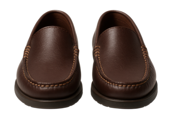 Dark brown leather moccasins featuring topstitching and a rubber sole.