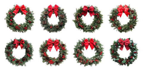 PNG Festive Christmas wreath collection, element set on transparent background