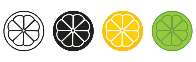 Obraz premium Citrus slice icon set. Lemon orange and grapefruit slice vector icons set isolated on white background. vector illustration.