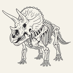 Grunge Style Detailed Triceratops Skeleton Anatomy Cretaceous Period Fossil Illustration