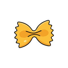 Isolated illustration of a single, cooked farfalle pasta bow tie shape, presented on white.