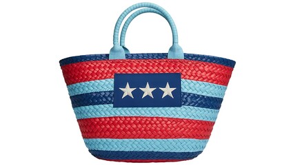 Fototapeta premium Red White and Blue Striped Woven Handbag with Stars